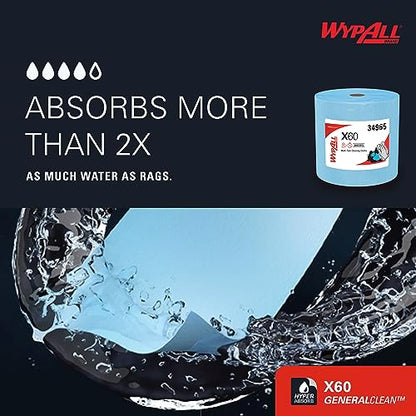 WypAll General Clean X60 Multi-Task Cleaning Cloths (34965), Jumbo Roll, Blue, 1,100 Sheets / Roll, 1 Roll / Case - WoodArtSupply