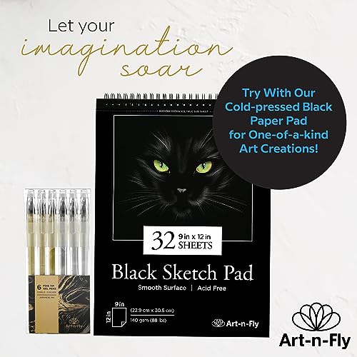 Gold & Silver Gel Pen for Artist 0.7mm Fine Point - Gold Ink Pen with Japanese Ink 6 PACK - Silver/Gold Metallic Pens for Art Drawing, Sketching & Art-n-Fly