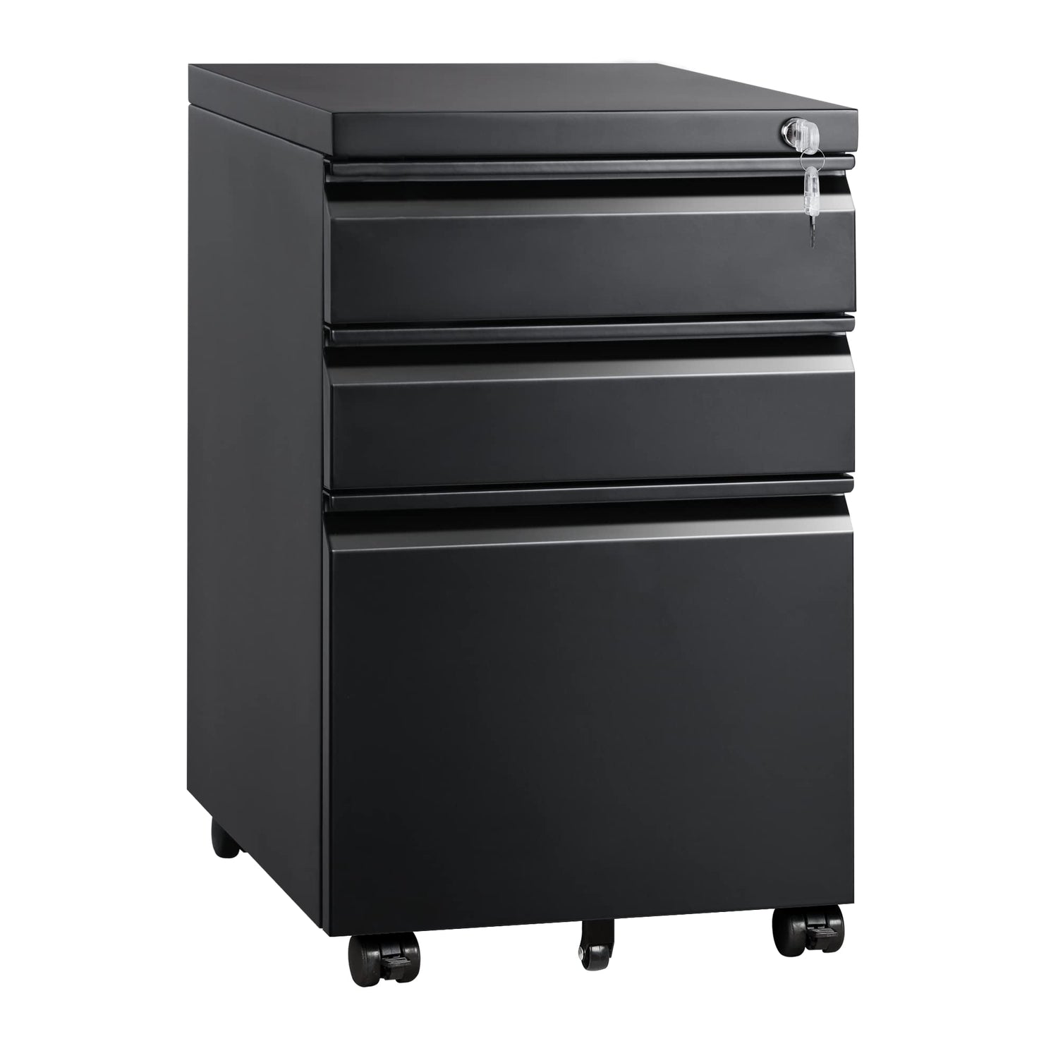 DEVAISE 3 Drawer Mobile File Cabinet with Lock, Under Desk Metal Filing Cabinet for Legal/Letter/A4 File, Fully Assembled Except Wheels, Black DEVAISE
