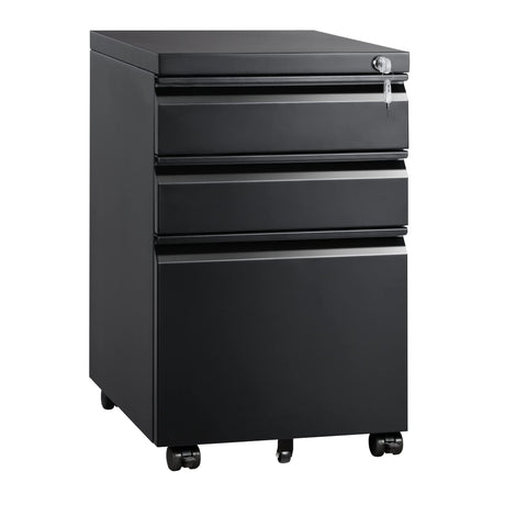 DEVAISE 3 Drawer Mobile File Cabinet with Lock, Under Desk Metal Filing Cabinet for Legal/Letter/A4 File, Fully Assembled Except Wheels, Black DEVAISE