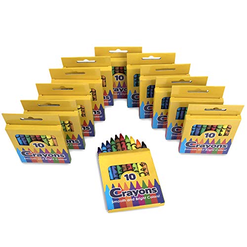 Trail maker 12 Pack Crayons - Wholesale Bright Wax Coloring Crayons in Bulk, 10 Per Box, 12 Box Bundle Art Set Trail maker
