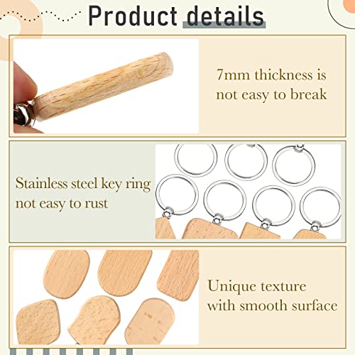 Wood Engraving Blanks Wooden Keychain Assorted Shape Unfinished Wooden Key Tag with Ring for DIY Gift Craft Accessories (40 Pcs)