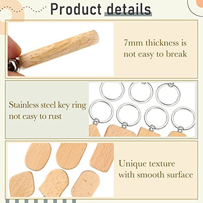 Wood Engraving Blanks Wooden Keychain Assorted Shape Unfinished Wooden Key Tag with Ring for DIY Gift Craft Accessories (40 Pcs)