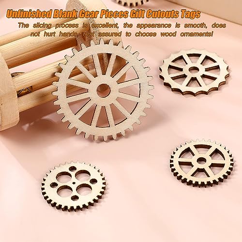 AKOAK 50 Pcs Wooden Gear, Blank Wooden DIY Craft Pieces, Wood Chip Paper-Cut Gift Labels, Unfinished Gear Decoration Cards DIY Craft Jewelry Making AKOAK