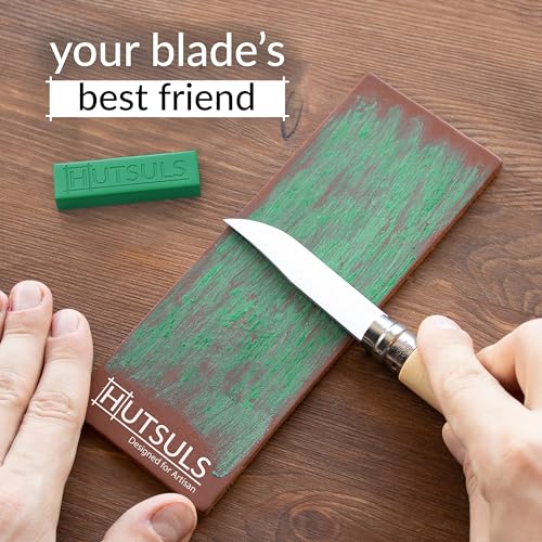 Hutsuls Brown Leather Strop with Compound - Get Razor-Sharp Edges with Stropping Kit, Green Honing Compound & Vegetable Tanned Two Sided Knife Hutsuls