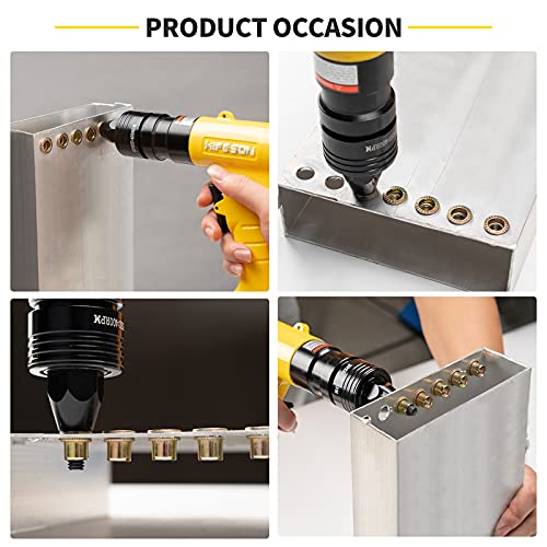 HIFESON Pneumatic Rivet Nut Gun with 1/4 & 5/16 & 3/8 Self-Locking Head Gun,Quick-Change Mandrels,Industrial Grade Adjustable Speed Air Rivnut Gun HIFESON