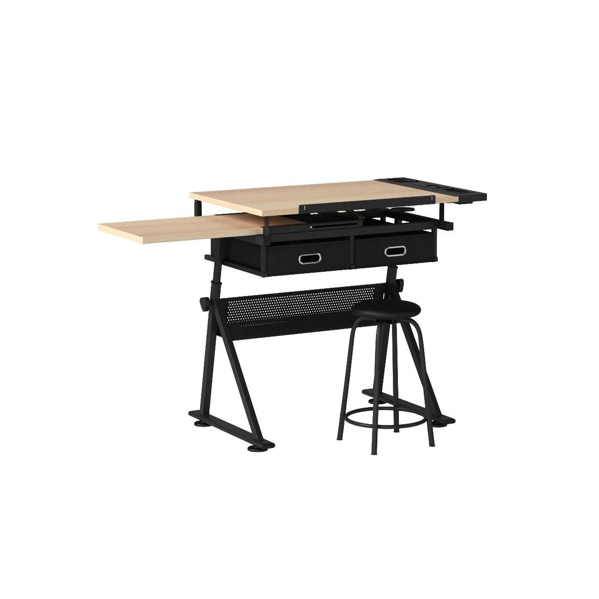 ZENY Drafting Table Art Desk Drawing Table Height Adjustable Artist Table Tilted Tabletop w/Drafting Stool and Storage Drawer for Reading, Writing, ZENY