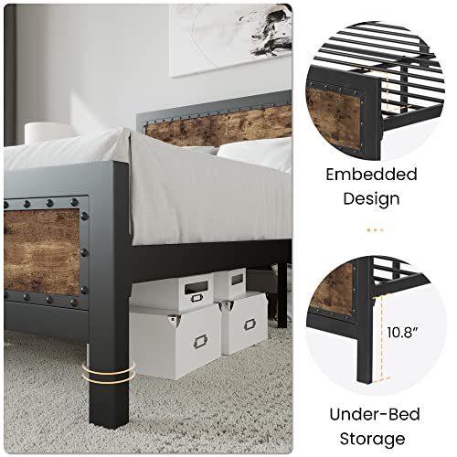 Industrial Grey Metal Queen Bed Frame with Rivet Headboard - SHA CERLIN SHA CERLIN