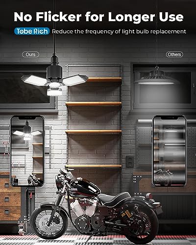 toberich LED Garage Light Bulb, 8000LM Shop Lights with 3+1 Deformable Panels, 6500K Screw in Ceiling Lights for Garage, Workshop, Workbench, toberich