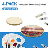 Falling in Art Unfinished Round Birch Wood Panels Kit for Painting, Wooden Canvas 4 Pack of 6 and 8" Studio 3/4" Deep, Cradle Boards for Pouring, Falling in Art