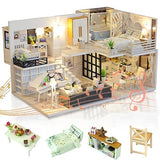 DIY Miniature Dollhouse Kit, Tiny House Model Kit with Music Box & LED Light & Dust Proof Cover, 1:24 Scale, 3D Wooden Puzzle for Adults, Handmade Hallisun