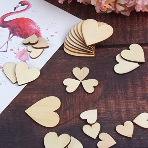 DERAYEE 100Pcs Unfinished Wooden Hearts for Crafts, Assorted Size Cutout Blank Wood for Valentines Day Christmas Wedding Party DIY Ornaments DERAYEE