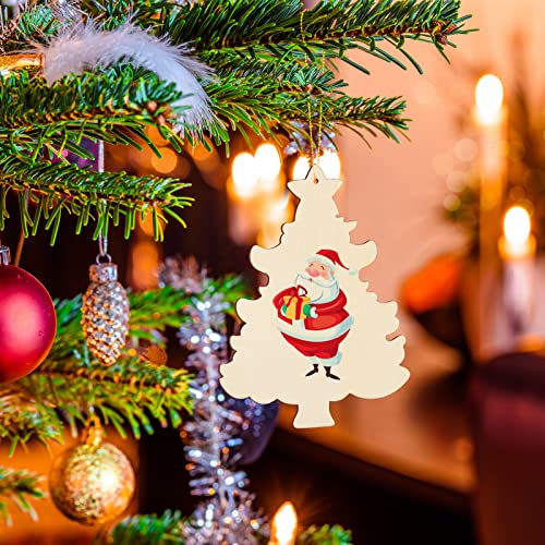 Large Size 7inch Wooden Christmas Ornaments to Paint 10PCS, DIY Blank Unfinished Wood Ornament for Crafts Hanging Decorations, Beige Christmas Tree Sophena