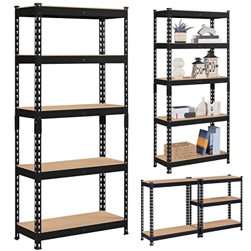 Topeakmart 4 PCS 5-Tier Utility Shelves, Metal Storage Shelves Garage Shelving Unit Adjustable Garage Storage Shelves Storage Racks Heavy Duty Shed Topeakmart