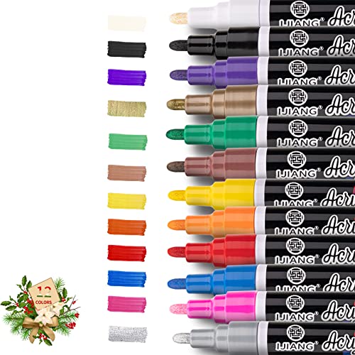 12 Colors Acrylic Paint Pens, Delivers Accurate Lines, Acrylic Paints Waterproof Outdoor Marker for Rock Painting, Glass, Ceramic, Metal, Wood, - WoodArtSupply