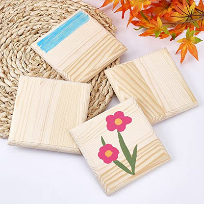 OLYCRAFT 4pcs 4.7" Squares Wooden Plaques Unfinished Wooden Base Natural Pine Wood Plaque Wood Squares Wood Base for DIY Craft Projects Engraving