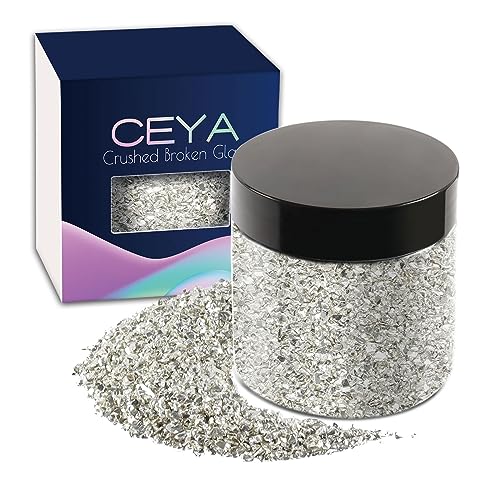 Ceya 10.6oz/ 300g Crushed Irregular Glass Silver Metallic Crystal Chips Broken Glass Glitter 2-4mm Craft Chunky Glitter for Nail Art Epoxy Resin Mold