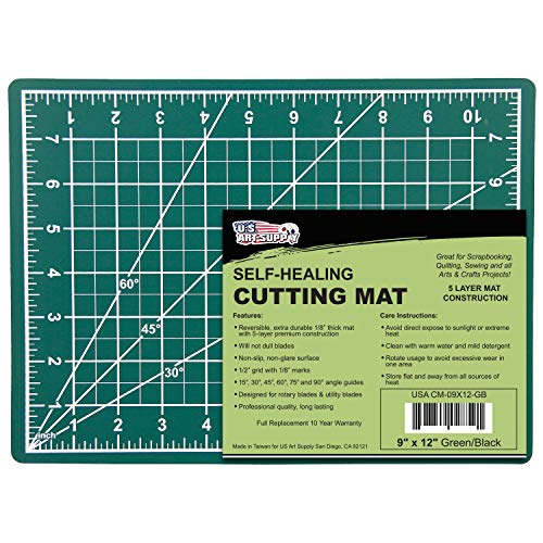 U.S. Art Supply 9" x 12" Green/Black Professional Self Healing 5-Ply Double Sided Durable Non-Slip Cutting Mat Great for Scrapbooking, Quilting, U.S. Art Supply
