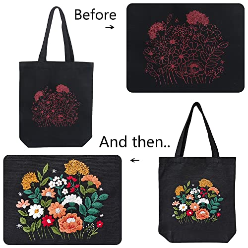 MAMUNU Canvas Tote Bag Embroidery Kit with Pattern for Beginners, Arts and DIY Crafts Kits for Adults, Include Instructions Embroidery Bag, MAMUNU