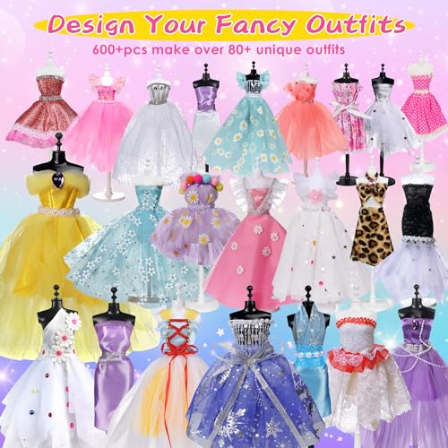 YEETIN Fashion Designer Kits for Girls Ages 6+, 600+Pcs Kids Sewing Kits, Arts & Crafts Girls' Fashion Set, Doll Clothes Making, Learn to Sew Gifts YEETIN