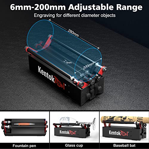 KENTOKTOOL ARot2 Rotary Roller for Laser Engraver, 360°Y-axis Roller with 8 Adjustment Diameters for 6 to 200mm Cylinders, Cups, Pens, Compatible KENTOKTOOL