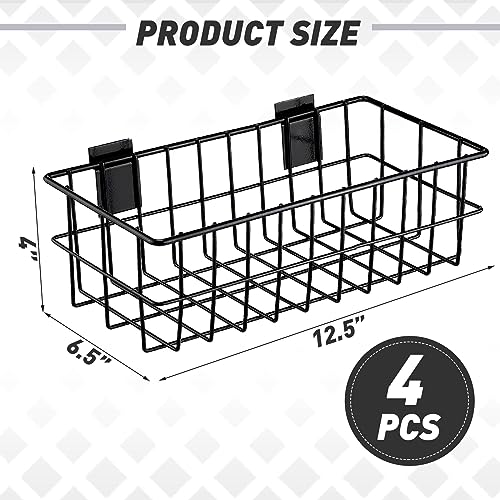 Hicarer 4Pcs Slatwall Basket Set Ventilated Metal Slatwall Baskets Hanging Storage Baskets for PVC Slatwall, Mounted Slatwall Accessories Storage Hicarer