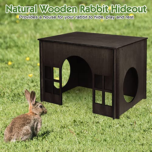 Rabbit House Wooden, Rabbit Houses and Hideouts WHEARTED, Large Rabbit Hideout Bunny House with Multiple Windows for Indoor Adult Bunnies Guinea Pigs - WoodArtSupply