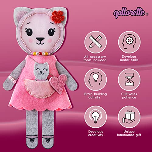 qollorette Felt Sewing Kit for Children, Make Your Own Kitty Toy, Kids' Craft Kit - Make A Friend Sewing Kit - Beginner Sewing Kit for Kids, Learn to qollorette