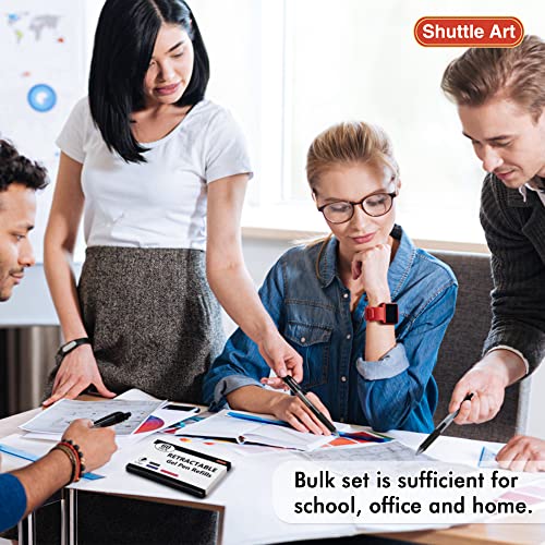 Retractable Gel Pen Refills, Shuttle Art 60 Pack Black Rollerball Gel Ink Pens Refills, Bulk Set, 0.7mm Fine Point for Writing Journaling Taking Shuttle Art