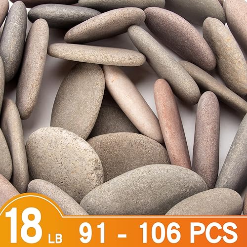 [About 92 PCS - 100 PCS](18 Pounds) River Rocks,Flat Rocks,Painting Stones,2"-3.3" Painting Rocks,Naturally Stones,Arts Rocks,Craft Rocks,DIY Rocks