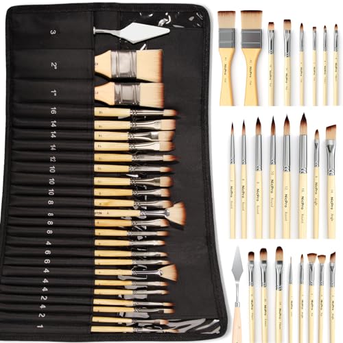 Nicpro 24PCS Paint Brushes Set, Paint Brushes for Acrylic Painting, Art Supplies for Watercolor & Gouache Kids Adults, Painting Supplies with Cloth