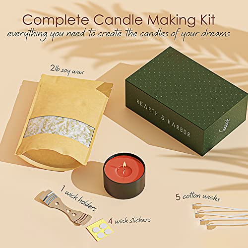 Hearth & Harbor Soy Candle Wax for Candle Making - Natural Soy Wax for Candle Making 2 lb Bag, Premium Soy Wax Flakes, 5 Cotton Candle Wicks, 4 Wick - WoodArtSupply