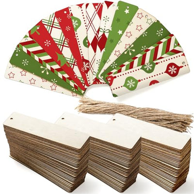 Cididu 150 Pieces Wood Blank Bookmarks, DIY Wooden Craft Bookmark with Hole Jute Ropes, Unfinished Wood Hanging Tags Ornaments, Wooden Book Markers