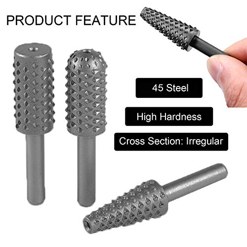 Rotary Burr Rasp Set - 5Pcs Wood Carving File Drill Bits, 1/4 Inch Round Shank Chisel Shaped Embossed Grinding Head DIY Woodworking Power Tools for JONMON