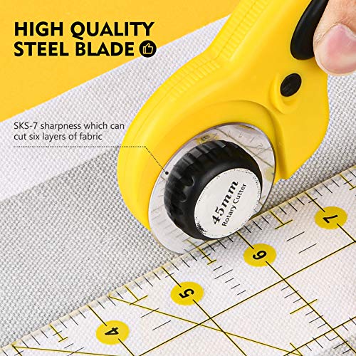 Magicfly Rotary Cutter Set, 45mm and 28mm Fabric Cutters Kit with Extra 10 Blades, A3 Double-Sided Self Healing Cutting Mat, 12x6 Inch Quilting Ruler - WoodArtSupply