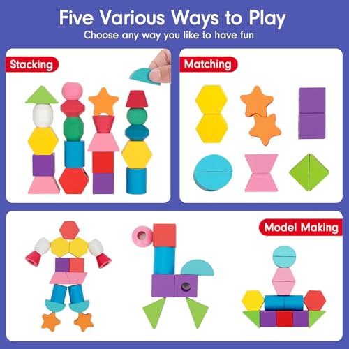 TooyBing Montessori Wooden Lacing Beads Toys for 2 3 4 Year Old Toddler Kids, Sequencing & Stacking Block Toy with Storage Box, STEM Preschool TooyBing