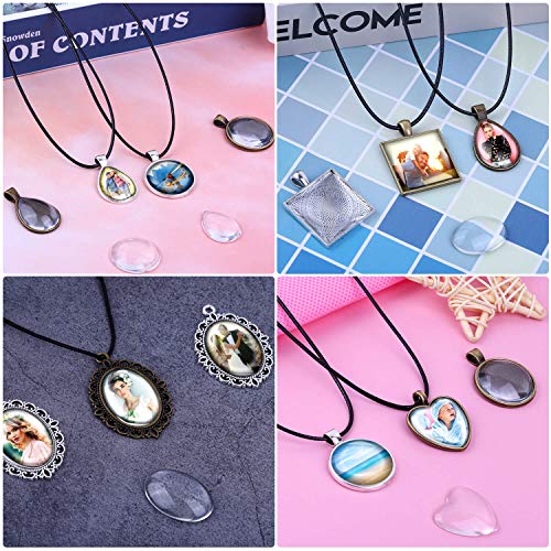 anezus Pendant Trays with Glass Cabochons for Jewelry Making, 90pcs Pendants Trays Set Including 30pcs Bezel Pendant Trays Blanks, 30pcs Glass anezus