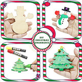 50 PCS Unfinished Wooden Christmas Ornaments DIY Christmas Wooden Slices with 50 Jingle Bells for Crafts Christmas Hanging Decorations?10 Shapes? Pseutio