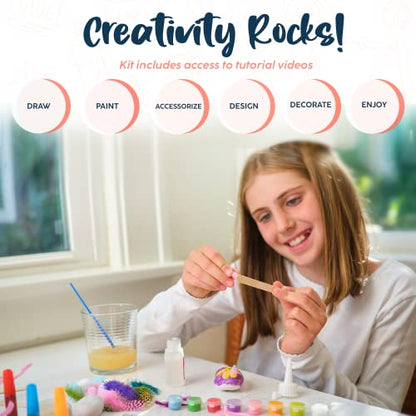 BRYTE 150+ Piece Deluxe Edition All-Inclusive Kids Rock Painting Kit | 10 Rocks, 8 Waterproof Paints, Glitter Glue & More | DIY Science Kit, STEM - WoodArtSupply