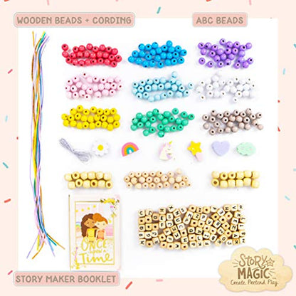 Story Magic Wooden ABC Bead Kit, Premium Wood Jewelry Making Kit, 350+ Wooden Beads & Charms for Beading Bracelets, Great for Playdates & Sleepovers, - WoodArtSupply