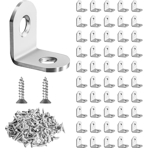 50 Pcs L Bracket Corner Brace MONKIPAER Metal Corner bracket 90 Degree Angle Stainless Steel Bracket with 100 Pcs Screws for securing wooden frames Monkipaer