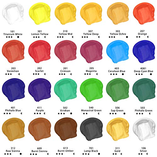 Artecho Acrylic Paint Set 24 Colors Tubes (60ml / 2.02oz) Art Craft Paints for Canvas, Rock, Wood, Fabric, Art Supplies for Artists, Adults, - WoodArtSupply