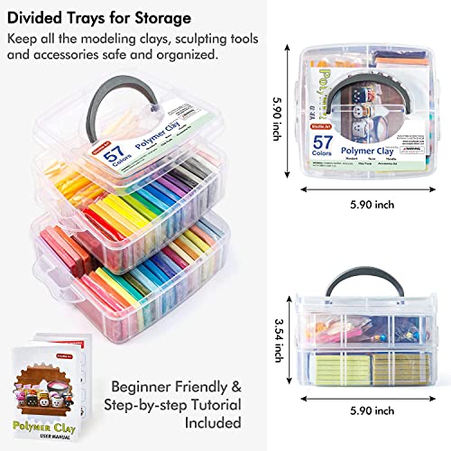 Polymer Clay, Shuttle Art 57 Colors Oven Bake Modeling Clay, Creative Clay Kit with 19 Clay Tools and 10 Kinds of Accessories, Non-Toxic, Non-Sticky, Shuttle Art