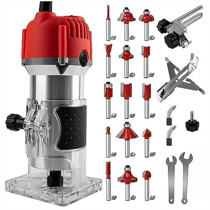 Compact Wood Router Tool Router Woodworking Electric Hand Trimmer Wood Router Collets Woodworking Tool Hand Woodworking Trimmer Palm Router with 15