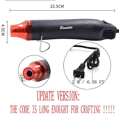 6.56FT Long Heat Gun, Uptdae Version Homidic Mini Handheld Hot Air Gun, Electric 300W Portable Heat Gun for DIY Craft Embossing, Shrink Wrapping PVC, - WoodArtSupply