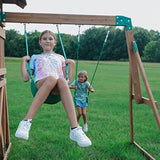 Backyard Discovery Lightning Ridge All Cedar Wooden Swing Set, Raised Clubhouse, 2 Belt Swings, 10 Inch Wave Slide, Ladder, Climbing Rock Wall Brown Backyard Discovery