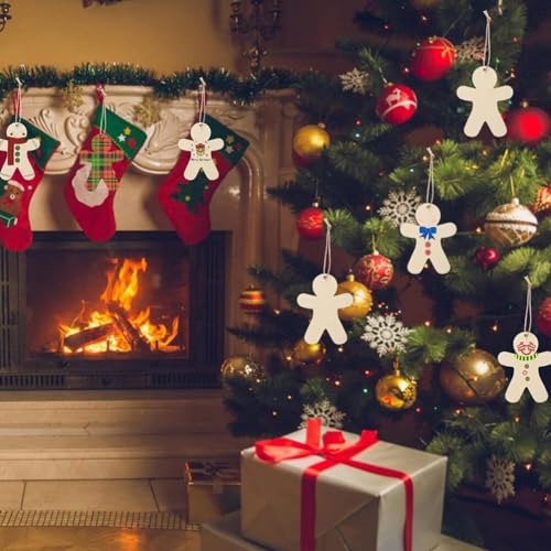 ABOOFAN 20 Sets DIY Wood Cutouts Unfinished Christmas Theme Gingerbread Man Wooden Cutouts ABOOFAN