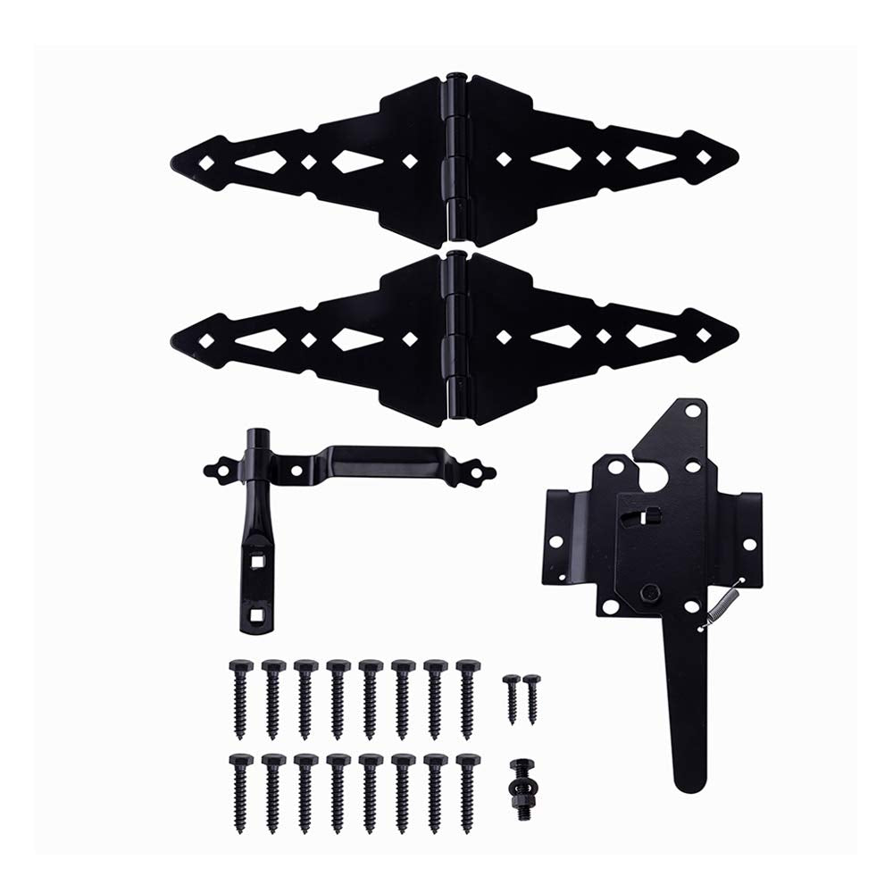HOME MASTER HARDWARE Wood Gate Hardware Set - Heavy Duty 8" Decorative Strap Hinges and Spring Loaded Latch Gate Kit with Screws for Outdoor Fence HOME MASTER HARDWARE