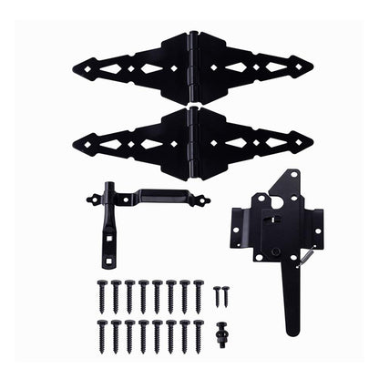 HOME MASTER HARDWARE Wood Gate Hardware Set - Heavy Duty 8" Decorative Strap Hinges and Spring Loaded Latch Gate Kit with Screws for Outdoor Fence - WoodArtSupply