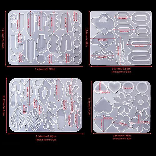 ZQYSING (4 Pack) Resin Earring Molds, Resin Jewelry Molds Variety Shape Silicone Pendant Molds for Women Girls Epoxy Resin Earrings ZQYSING
